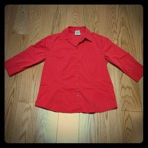 Red button up 3/4 sleeve blouse